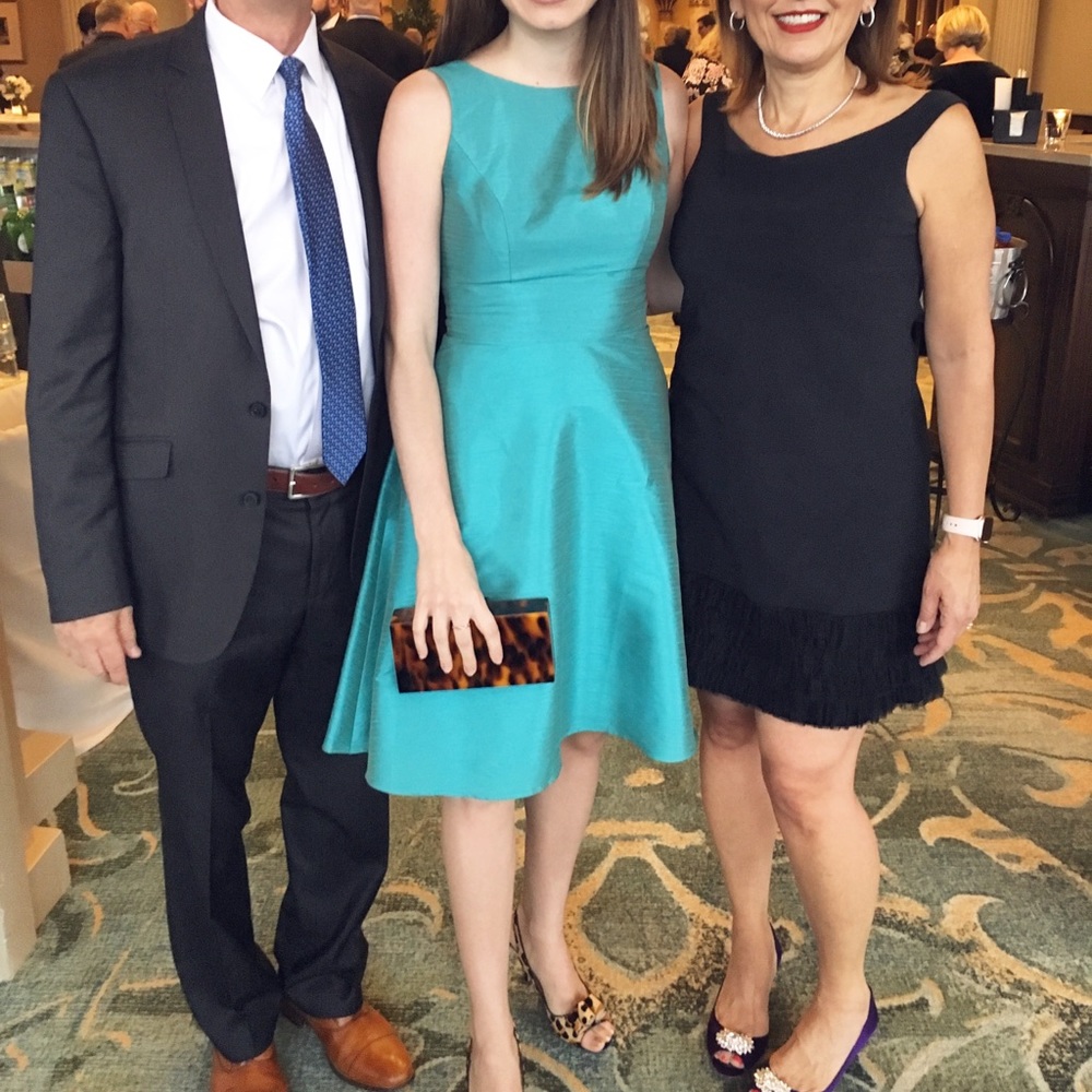 Alfred Sung Bow Back Teal Cocktail Dress